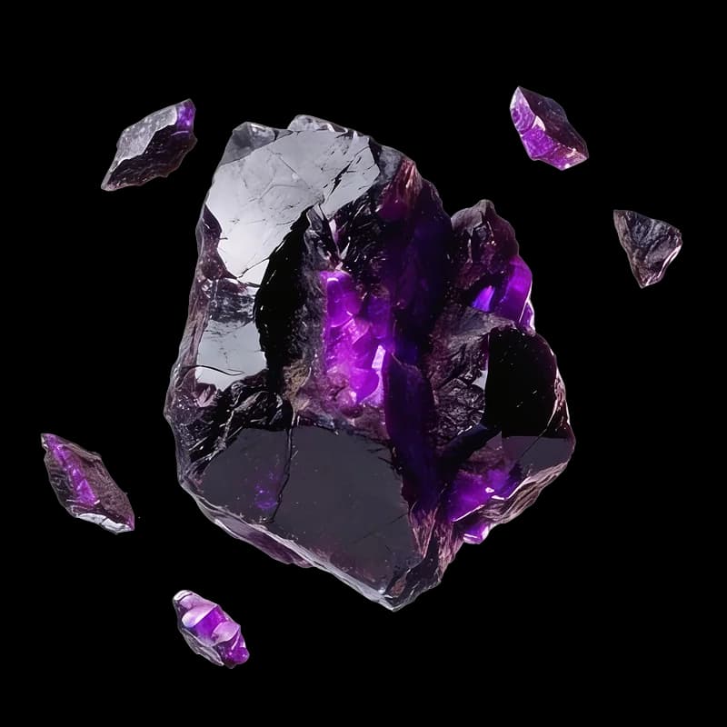 Split stone with exposed amethyst crystals representing a scoped engagement.