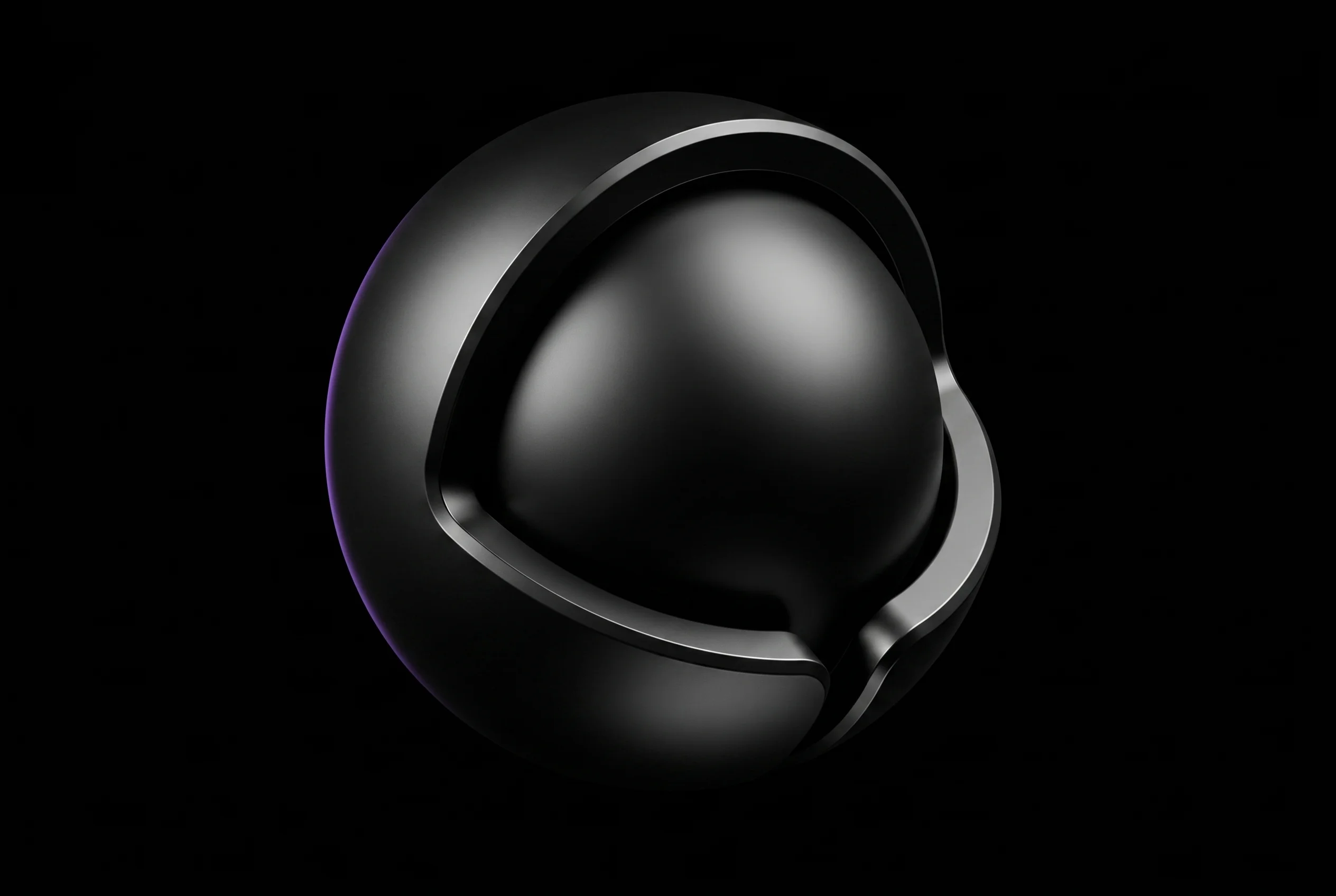 Abstract cybersecurity service visual with layered dark geometry and purple accent lighting.